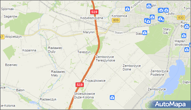 mapa Zemborzyce Tereszyńskie, Zemborzyce Tereszyńskie na mapie Targeo