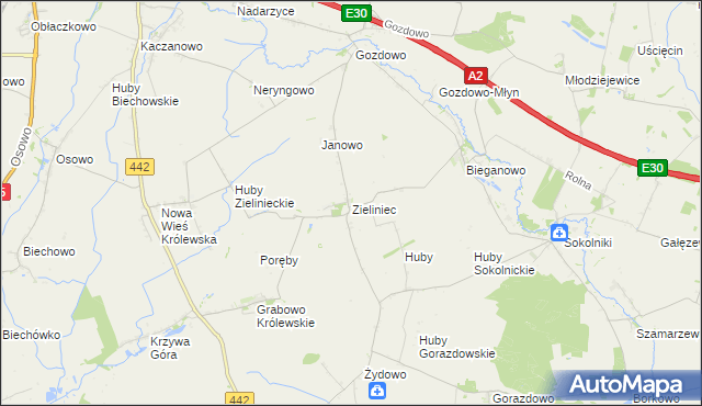 mapa Zieliniec gmina Kołaczkowo, Zieliniec gmina Kołaczkowo na mapie Targeo