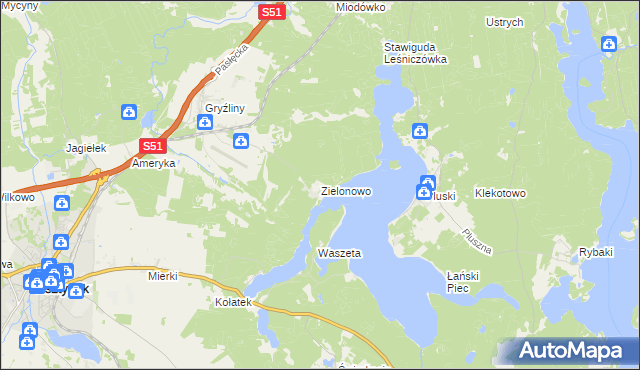 mapa Zielonowo gmina Stawiguda, Zielonowo gmina Stawiguda na mapie Targeo