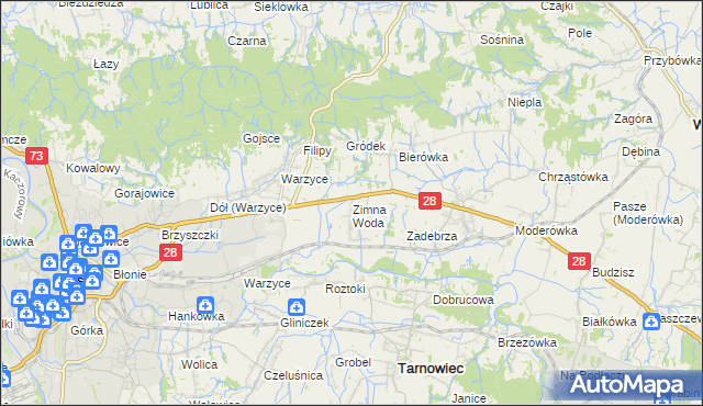 mapa Zimna Woda gmina Jasło, Zimna Woda gmina Jasło na mapie Targeo