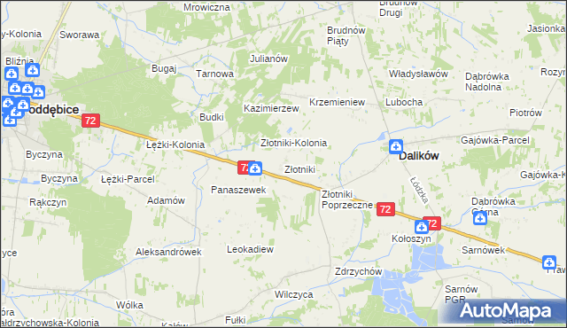 mapa Złotniki gmina Dalików, Złotniki gmina Dalików na mapie Targeo