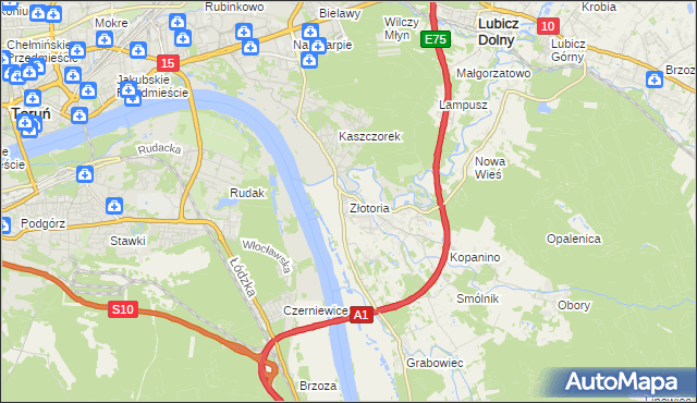 mapa Złotoria gmina Lubicz, Złotoria gmina Lubicz na mapie Targeo