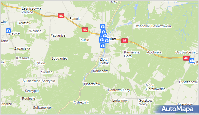 mapa Złoty Potok gmina Janów, Złoty Potok gmina Janów na mapie Targeo