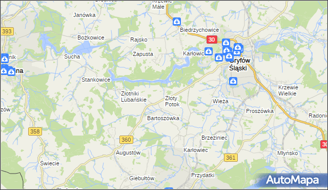 mapa Złoty Potok gmina Leśna, Złoty Potok gmina Leśna na mapie Targeo