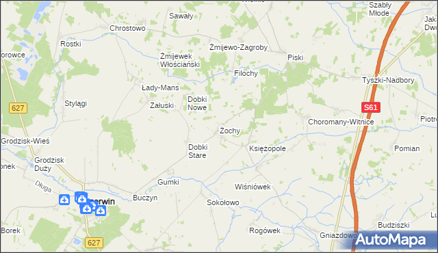 mapa Żochy gmina Czerwin, Żochy gmina Czerwin na mapie Targeo