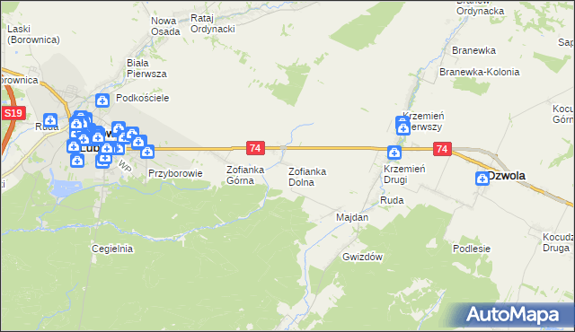mapa Zofianka Dolna, Zofianka Dolna na mapie Targeo
