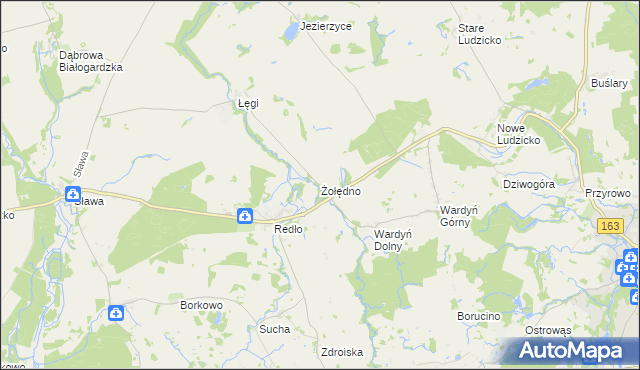mapa Żołędno gmina Połczyn-Zdrój, Żołędno gmina Połczyn-Zdrój na mapie Targeo