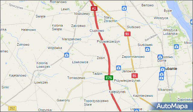 mapa Zosin gmina Lubanie, Zosin gmina Lubanie na mapie Targeo