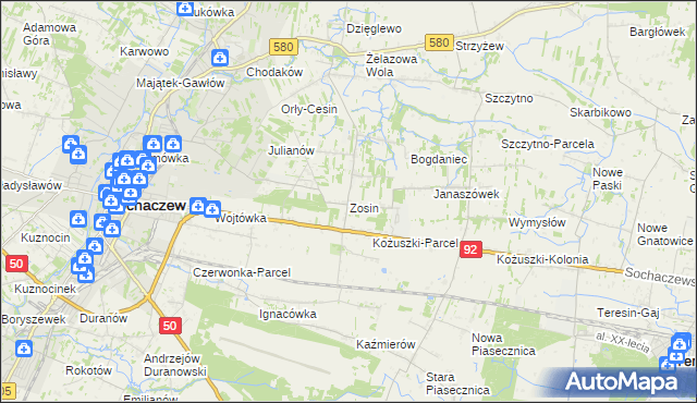 mapa Zosin gmina Sochaczew, Zosin gmina Sochaczew na mapie Targeo