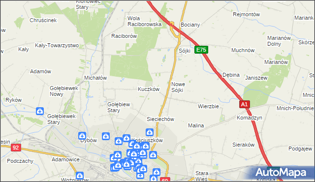 mapa Żurawieniec gmina Kutno, Żurawieniec gmina Kutno na mapie Targeo