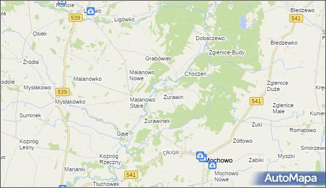 mapa Żurawin gmina Mochowo, Żurawin gmina Mochowo na mapie Targeo