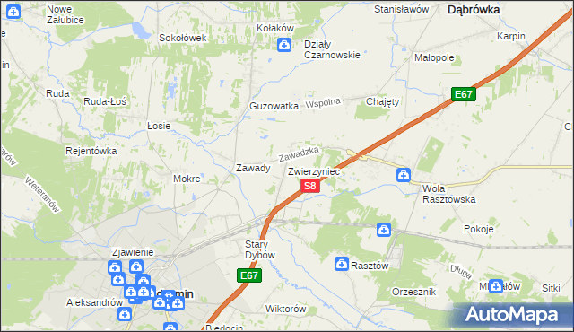 mapa Zwierzyniec gmina Radzymin, Zwierzyniec gmina Radzymin na mapie Targeo