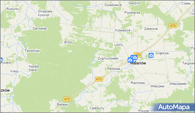 mapa Zygmuntówek gmina Malanów, Zygmuntówek gmina Malanów na mapie Targeo