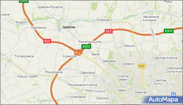 mapa Barak gmina Jastków, Barak gmina Jastków na mapie Targeo