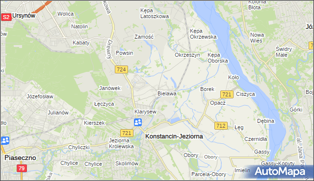 mapa Bielawa gmina Konstancin-Jeziorna, Bielawa gmina Konstancin-Jeziorna na mapie Targeo