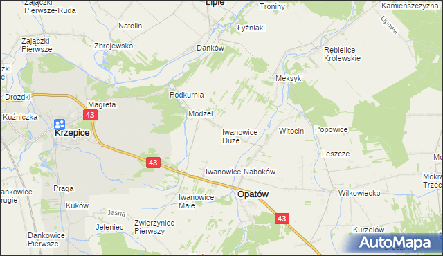 mapa Iwanowice Duże, Iwanowice Duże na mapie Targeo