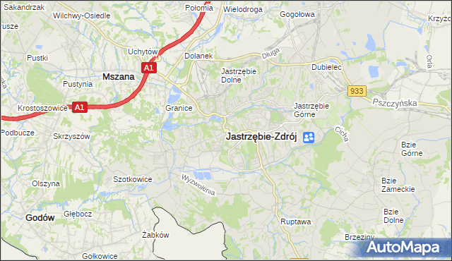 mapa Jastrzębie-Zdrój, Jastrzębie-Zdrój na mapie Targeo