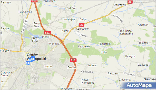 mapa Kąkolewo gmina Ostrów Wielkopolski, Kąkolewo gmina Ostrów Wielkopolski na mapie Targeo