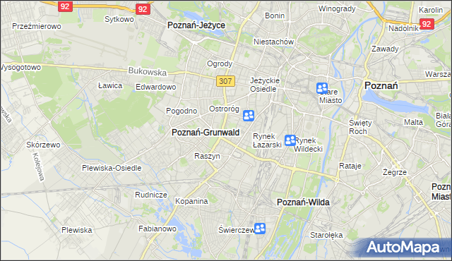 mapa Łazarz gmina Poznań, Łazarz gmina Poznań na mapie Targeo