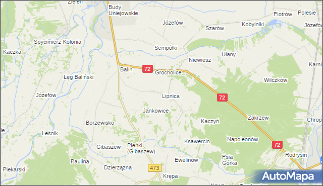 mapa Lipnica gmina Poddębice, Lipnica gmina Poddębice na mapie Targeo