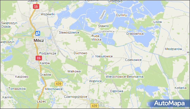 mapa Niesułowice gmina Milicz, Niesułowice gmina Milicz na mapie Targeo