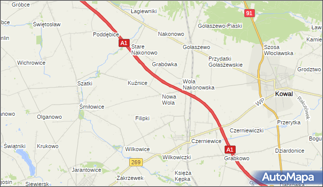 mapa Nowa Wola gmina Choceń, Nowa Wola gmina Choceń na mapie Targeo