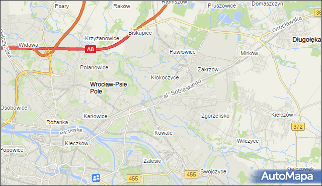 mapa Psie Pole gmina Wrocław, Psie Pole gmina Wrocław na mapie Targeo