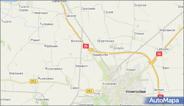 mapa Sławęcinek gmina Inowrocław, Sławęcinek gmina Inowrocław na mapie Targeo