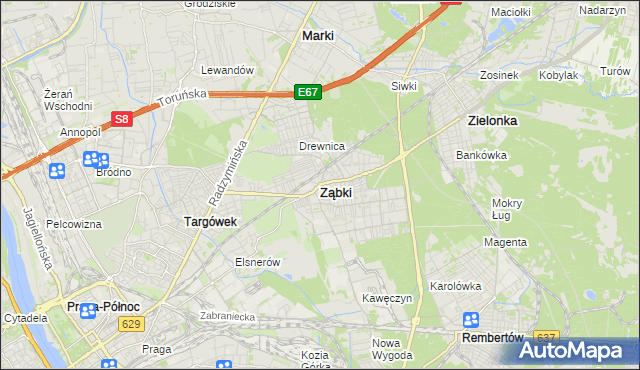 mapa Ząbki powiat wołomiński, Ząbki powiat wołomiński na mapie Targeo