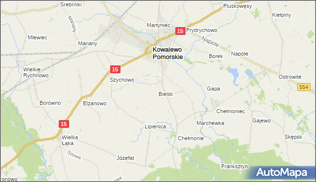 mapa Bielsk gmina Kowalewo Pomorskie, Bielsk gmina Kowalewo Pomorskie na mapie Targeo