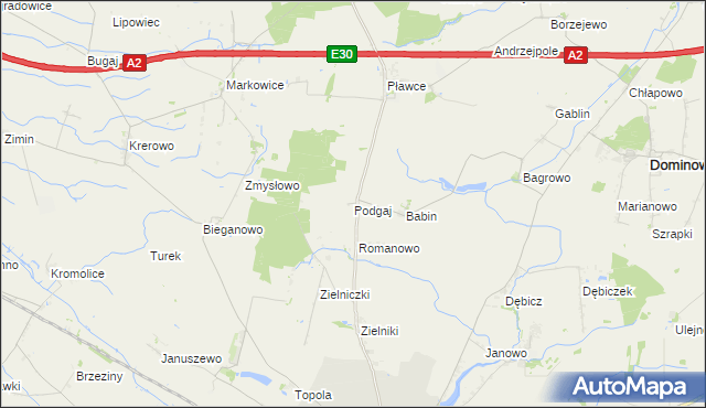 mapa Podgaj gmina Środa Wielkopolska, Podgaj gmina Środa Wielkopolska na mapie Targeo