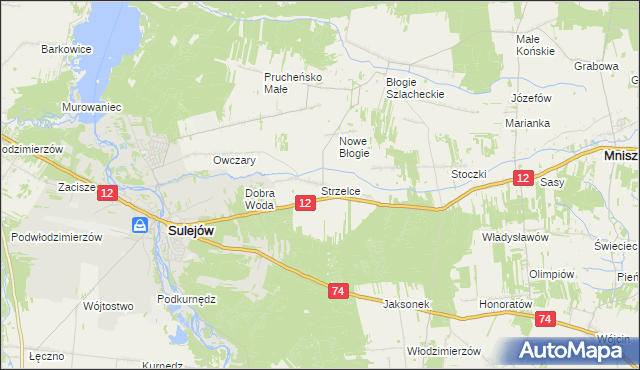 mapa Strzelce gmina Mniszków, Strzelce gmina Mniszków na mapie Targeo