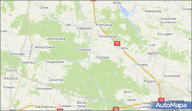 mapa Suliszów gmina Chmielnik, Suliszów gmina Chmielnik na mapie Targeo