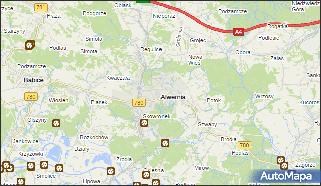 mapa Alwernia, Alwernia na mapie Targeo