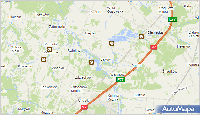 mapa Bąków gmina Orońsko, Bąków gmina Orońsko na mapie Targeo
