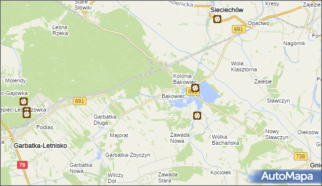 mapa Bąkowiec gmina Garbatka-Letnisko, Bąkowiec gmina Garbatka-Letnisko na mapie Targeo