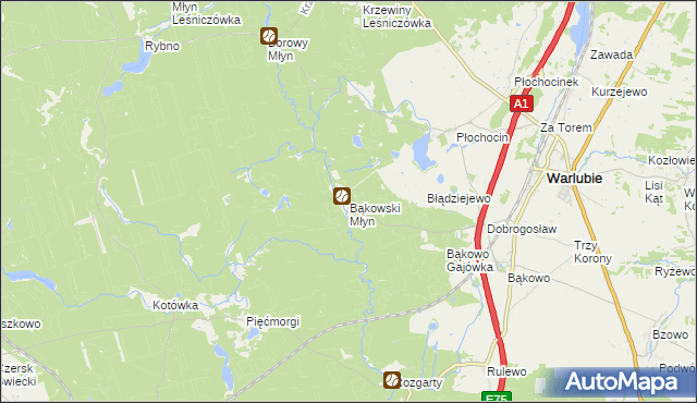 mapa Bąkowski Młyn, Bąkowski Młyn na mapie Targeo