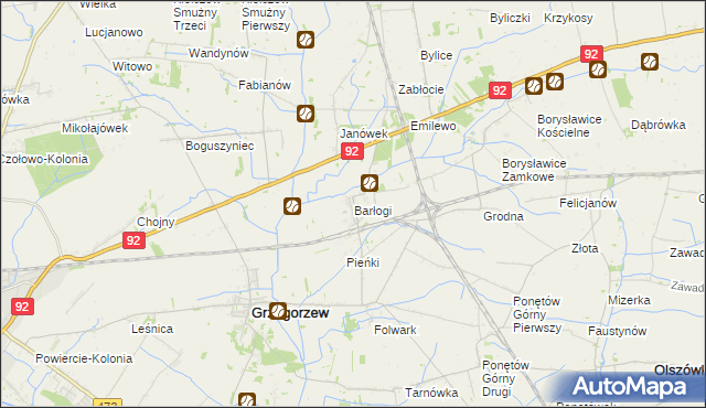 mapa Barłogi gmina Grzegorzew, Barłogi gmina Grzegorzew na mapie Targeo