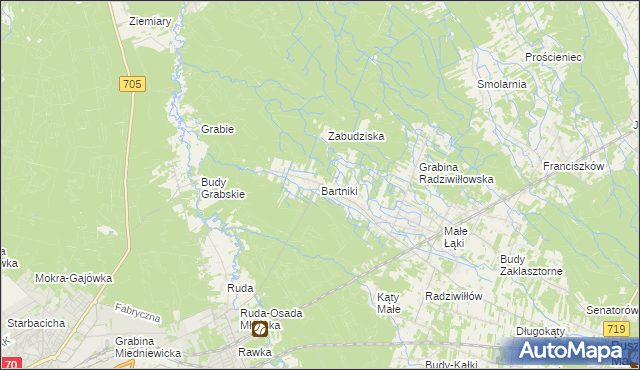 mapa Bartniki gmina Puszcza Mariańska, Bartniki gmina Puszcza Mariańska na mapie Targeo