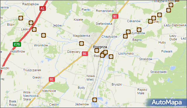 mapa Bazar gmina Rozprza, Bazar gmina Rozprza na mapie Targeo