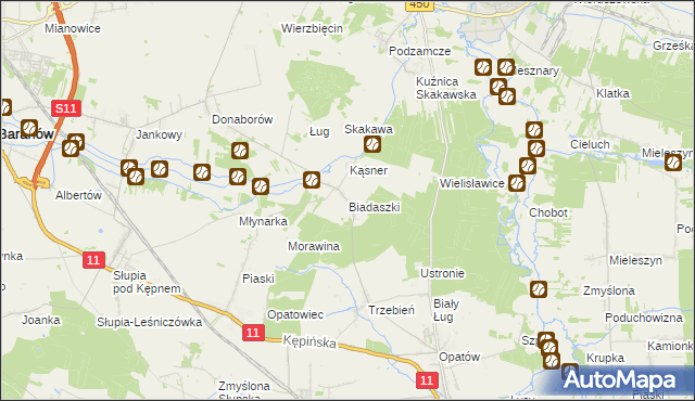 mapa Biadaszki gmina Łęka Opatowska, Biadaszki gmina Łęka Opatowska na mapie Targeo