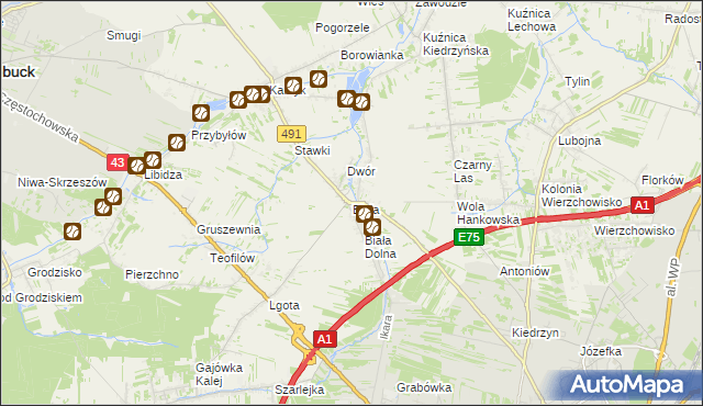 mapa Biała gmina Kłobuck, Biała gmina Kłobuck na mapie Targeo