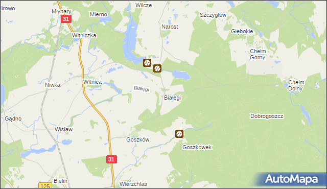 mapa Białęgi gmina Chojna, Białęgi gmina Chojna na mapie Targeo