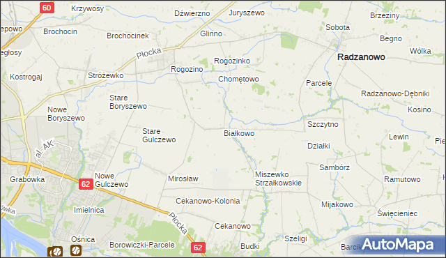 mapa Białkowo gmina Radzanowo, Białkowo gmina Radzanowo na mapie Targeo