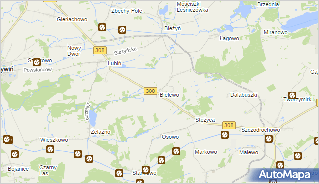 mapa Bielewo, Bielewo na mapie Targeo