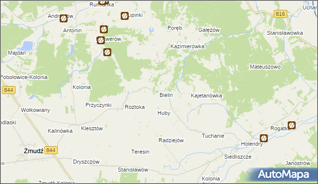 mapa Bielin gmina Żmudź, Bielin gmina Żmudź na mapie Targeo