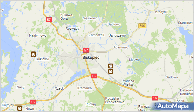 mapa Biskupiec-Kolonia Druga, Biskupiec-Kolonia Druga na mapie Targeo