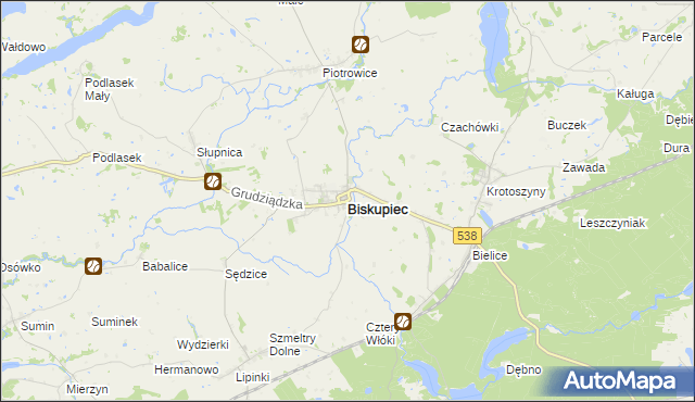 mapa Biskupiec powiat nowomiejski, Biskupiec powiat nowomiejski na mapie Targeo