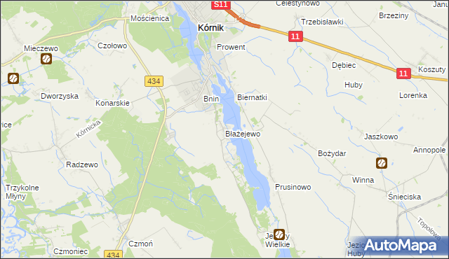 mapa Błażejewo gmina Kórnik, Błażejewo gmina Kórnik na mapie Targeo