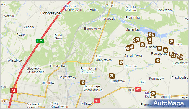 mapa Blok Dobryszyce, Blok Dobryszyce na mapie Targeo